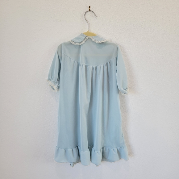 Vintage Little Girls Light Blue Satin Robe Short Sleeve Lace Tie Front XS/S - Picture 3 of 3